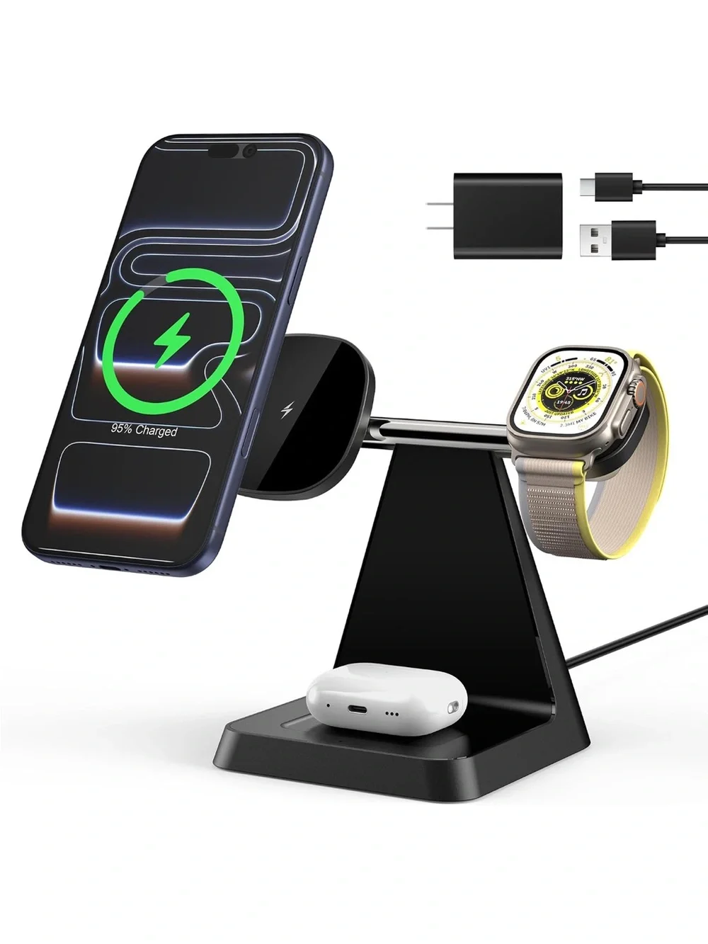 3-in-1 Wireless Charging Stand - Black
